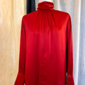 Vintage Shinny Red Turtleneck Blouse